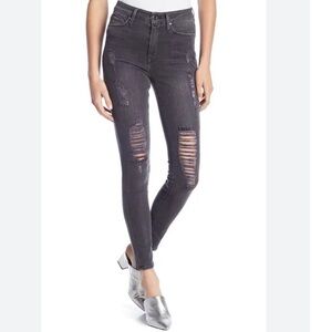 Good American good waist black distressed skinny jeans 0/25